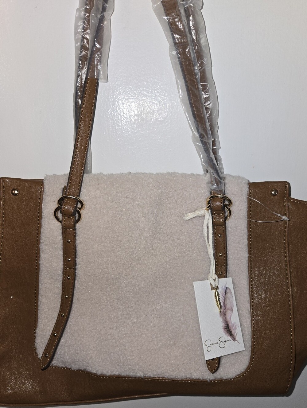 Jessica Simpson Tan & Cream Shearling Panel Tote